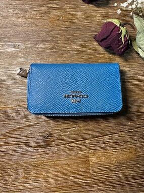 Coach Small Blue Zip Double layer Coin wallet  Case(one broken zipper)